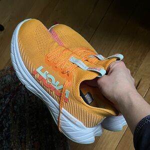 Hoka Carbon X3 Vibrant Orange and Pink Sneakers